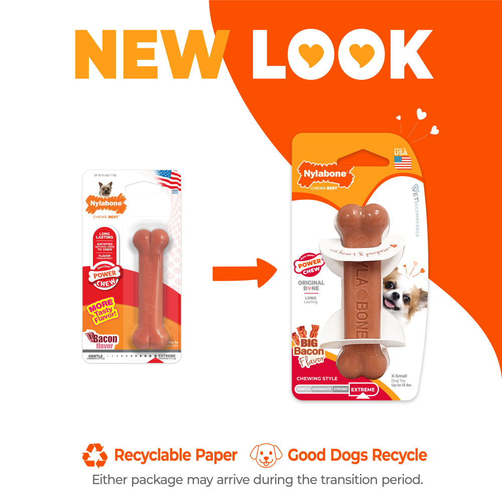 Nylabone Power Chew hueso sabor tocino para perro de mordida fuerte, X-Small hasta 7 kg
