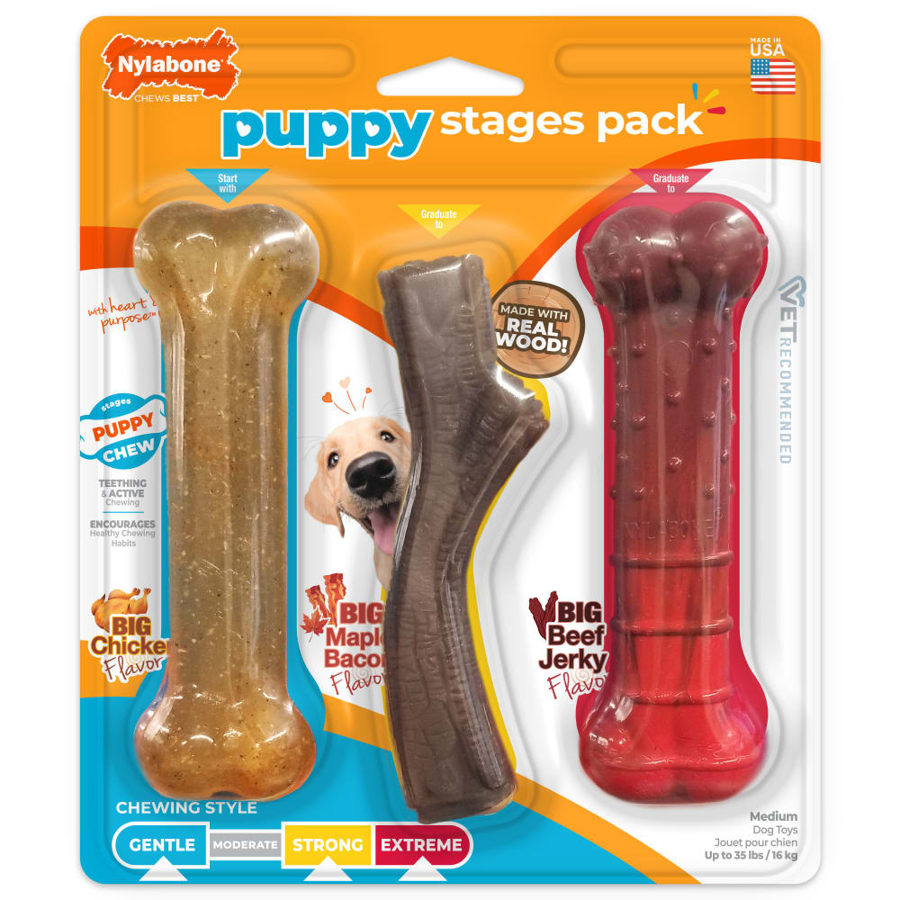 Nylabone Puppy Chew Stages paquete de 3 mordederas por etapas para cachorro, Medium hasta 16 kg