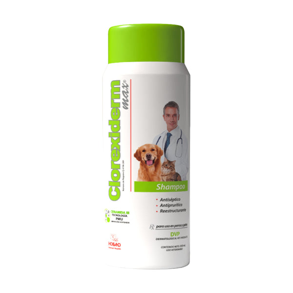 Holland Clorexiderm Max shampoo antiséptico con clorhexidina para perro y gato, 350 ml