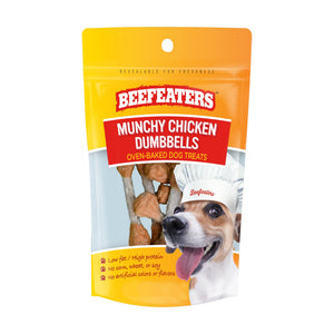 Beefeaters Munchy Chicken Dumbbells premios para perro de pollo y piel de res, 60 g