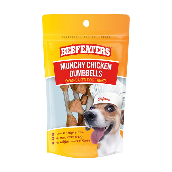 Beefeaters Munchy Chicken Dumbbells premios para perro de pollo y piel de res, 60 g