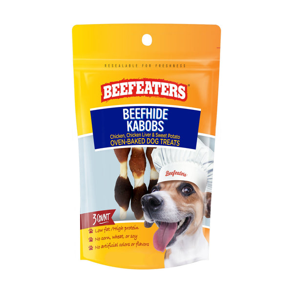 Beefeaters Beefhide Kabobs premios para perro de pollo, hígado y camote en piel de res, 45 g