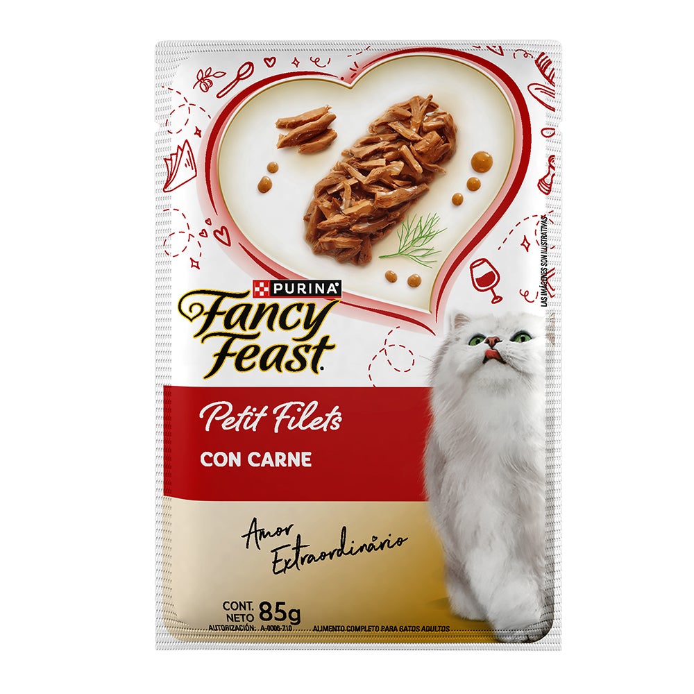 Fancy Feast Petit Filets carne alimento húmedo en sobre para gato adulto, 85 g