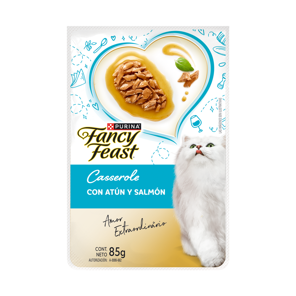 Fancy Feast Casserole atún y salmón alimento húmedo en sobre para gato adulto, 85 g