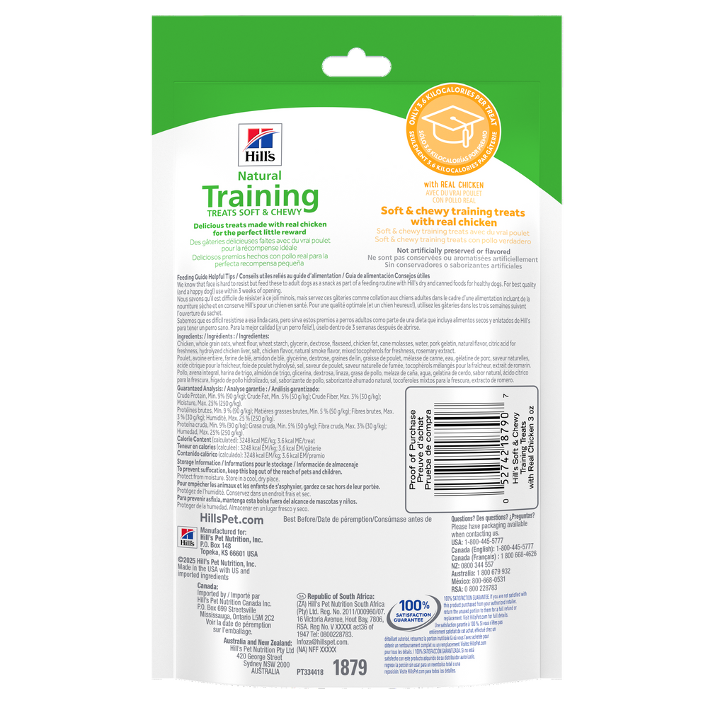 Hill's Natural Training Soft & Chewy premios de entrenamiento para perro con pollo, 85 g