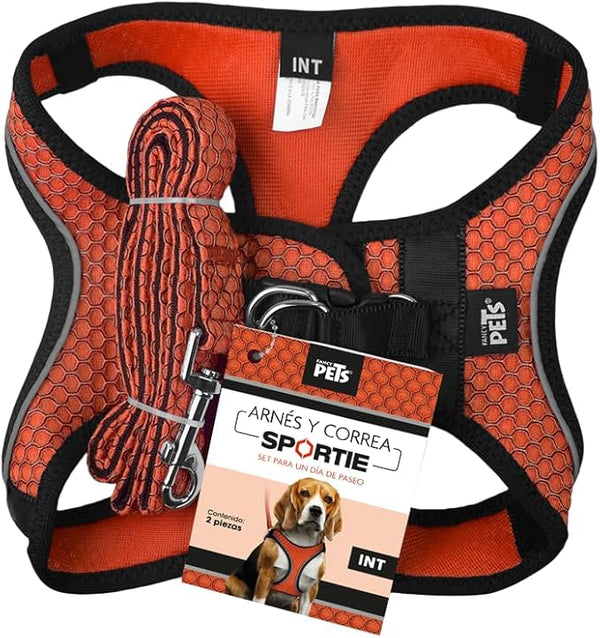 SPORTIE HARNESS AND LEASH SET INT ORANGE FANCY PETS