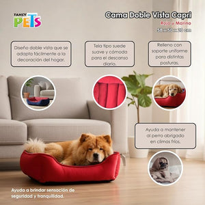 CAMA PARA MASCOTAS DOBLE VISTA CAPRI ROJO MARINO FANCY PETS