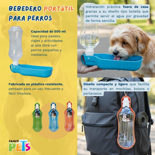BEBEDERO PORTATIL PARA VIAJE 500 ML FANCY PETS