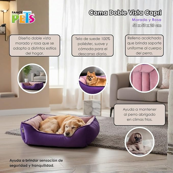 REVERSIBLE PET BED CAPRI PURPLE PINK FANCY PETS