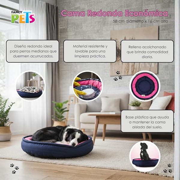 CAMA MEDIANA PARA MASCOTAS REDONDA ECONOMICA FANCY PETS