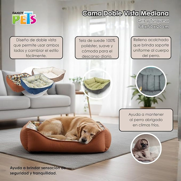 CAMA PARA MASCOTAS DOBLE VISTA CAFE Y BEIGE FANCY PETS