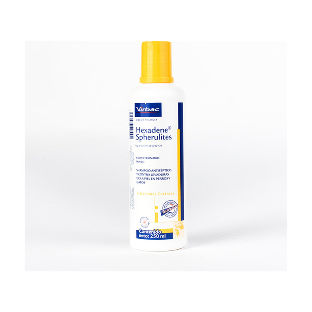 Virbac Hexadene Spherulites shampoo antiséptico con clorhexidina para perro y gato, 250 ml