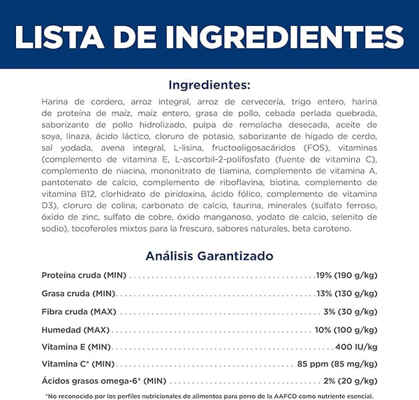 ALIMENTO SECO PARA PERRO ADULTO ORIGINAL SABOR CORDERO Y ARROZ HILLS