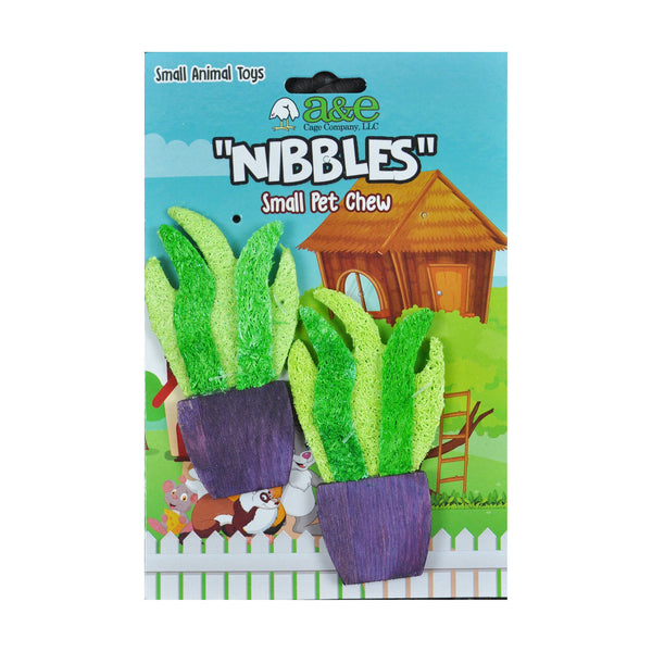 Juguete A&E Nibbles de esponja con forma de maceta con plantas para pequeños mamíferos