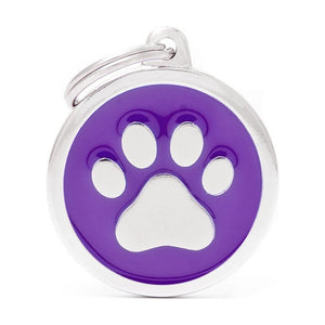MyFamily Classic placa de identificación redonda morada con huella para perro, grande