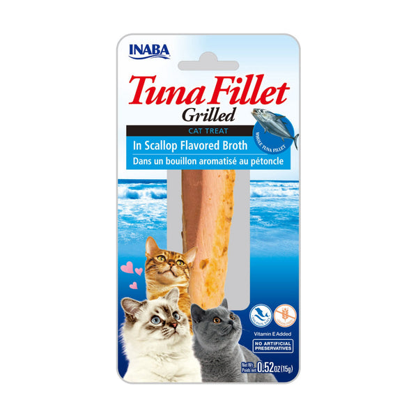INABA Tuna Fillet Grilled filete de atún asado para gato en caldo sabor vieira, 15 g