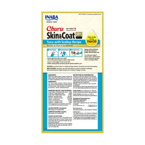 INABA Churu Skin & Coat premio cremoso para gato piel y pelaje, receta de atún con vieira, 4 tubos de 14 g