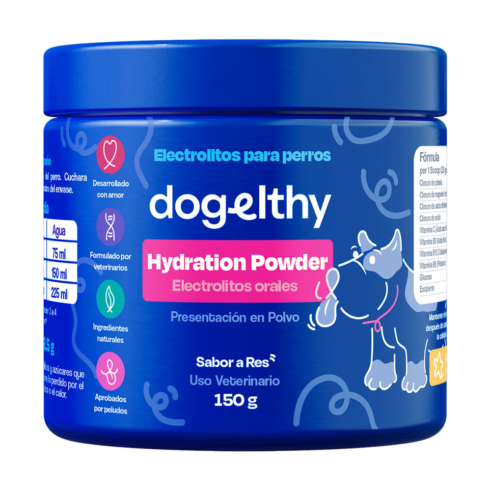 Dogelthy Hydration Powder electrolitos orales en polvo para perro, sabor res, 150 g