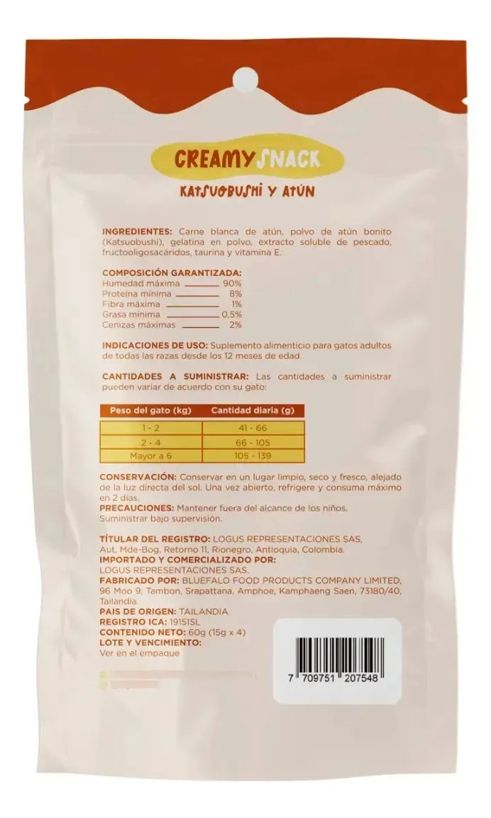 ALIMENTO HUMEDO PARA GATO CON SABOR Y KATSUOBUSHI SNACK CREAMY LOPETS