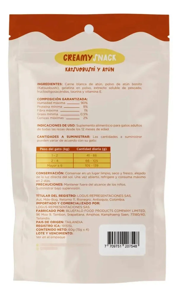ALIMENTO HUMEDO PARA GATO CON SABOR Y KATSUOBUSHI SNACK CREAMY LOPETS