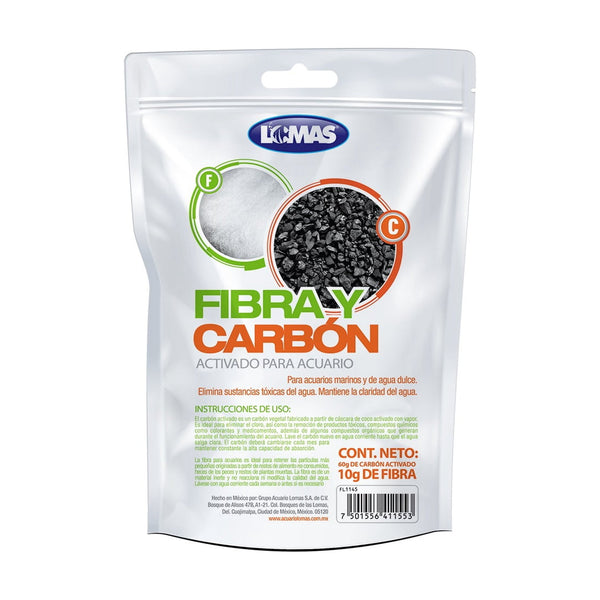 Lomas fibra y carbón activado para filtro de acuario, 60 g de carbón y 10 g de fibra