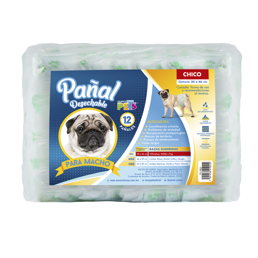 PAÑAL PARA MACHO CH 12 PZAS FANCY PETS