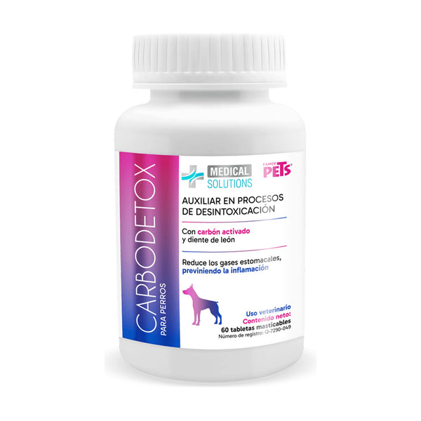 Fancy Pets Medical Solutions Carbodetox carbón activado para gases estomacales de perro, 60 tabletas masticables