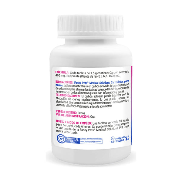 Fancy Pets Medical Solutions Carbodetox carbón activado para gases estomacales de perro, 60 tabletas masticables