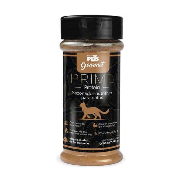 Fancy Pets Gourmet Prime Protein sazonador nutritivo para gato con pescado y camarón, 90 g