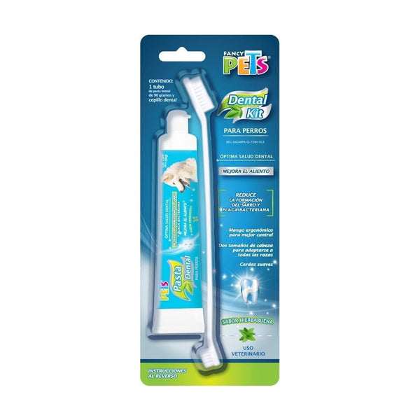 Fancy Pets Dental Kit para perro: pasta dental sabor hierbabuena de 90 g y cepillo de doble cabeza