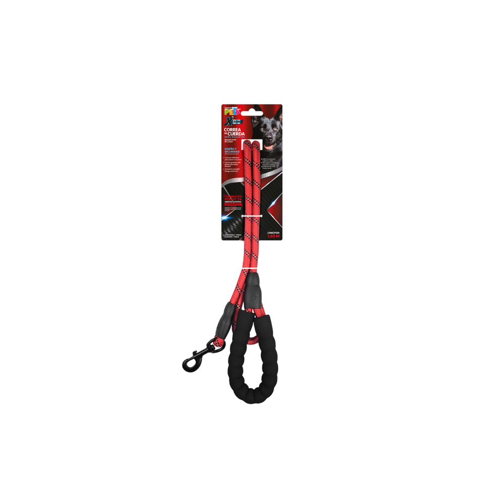CORREA PARA PERRO DE CUERDA ROJA 1.60 M FANCY PETS