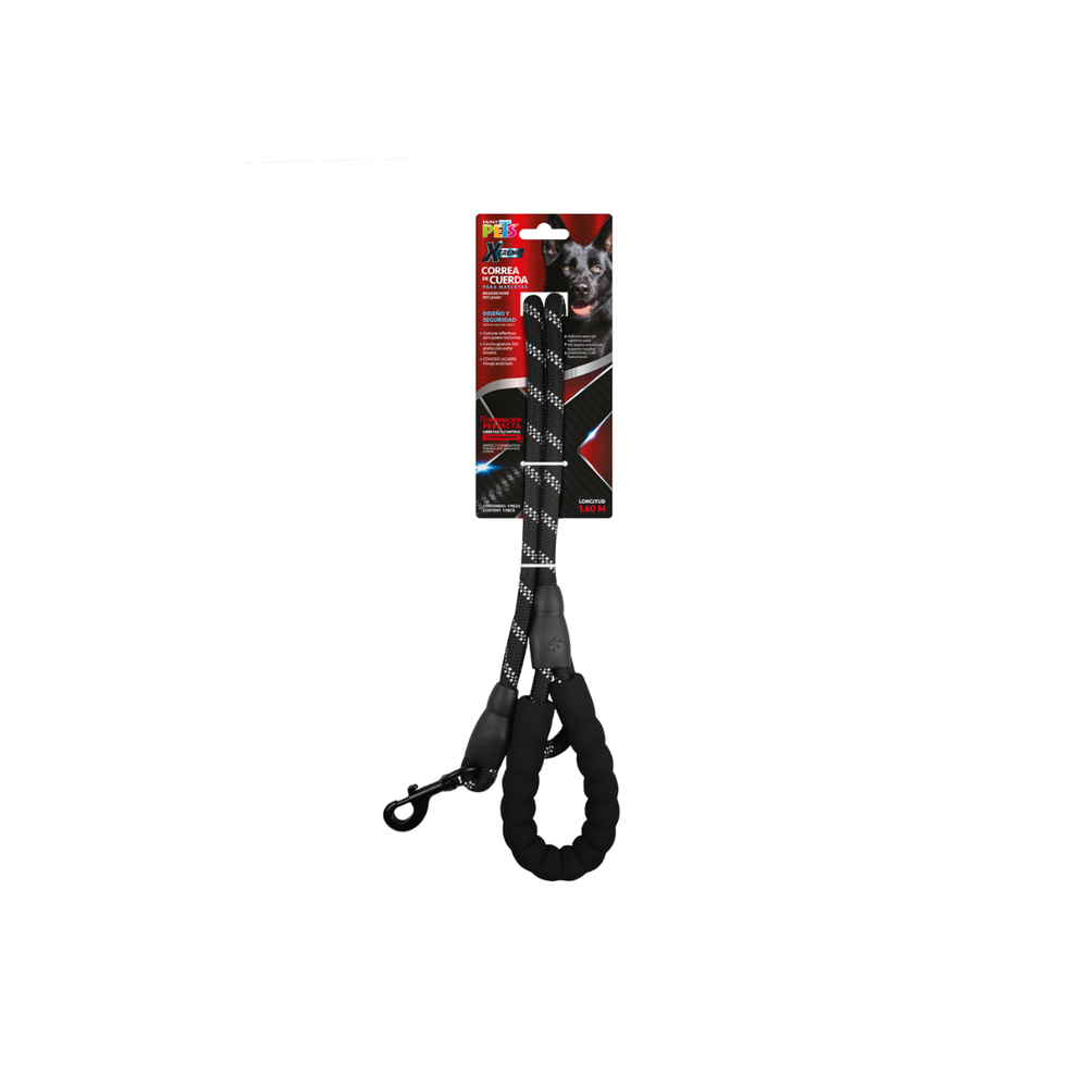 CORREA PARA PERRO DE CUERDA NEGRA 1.60 M FANCY PETS