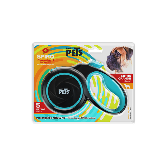 CORREA PARA PERRO RETRACTIL SPIRO XGDE NEGRA FANCY PETS