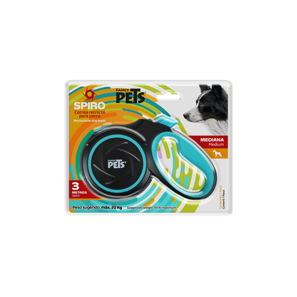 CORREA PARA PERRO RETRACTIL SPIRO MED NEGRA FANCY PETS