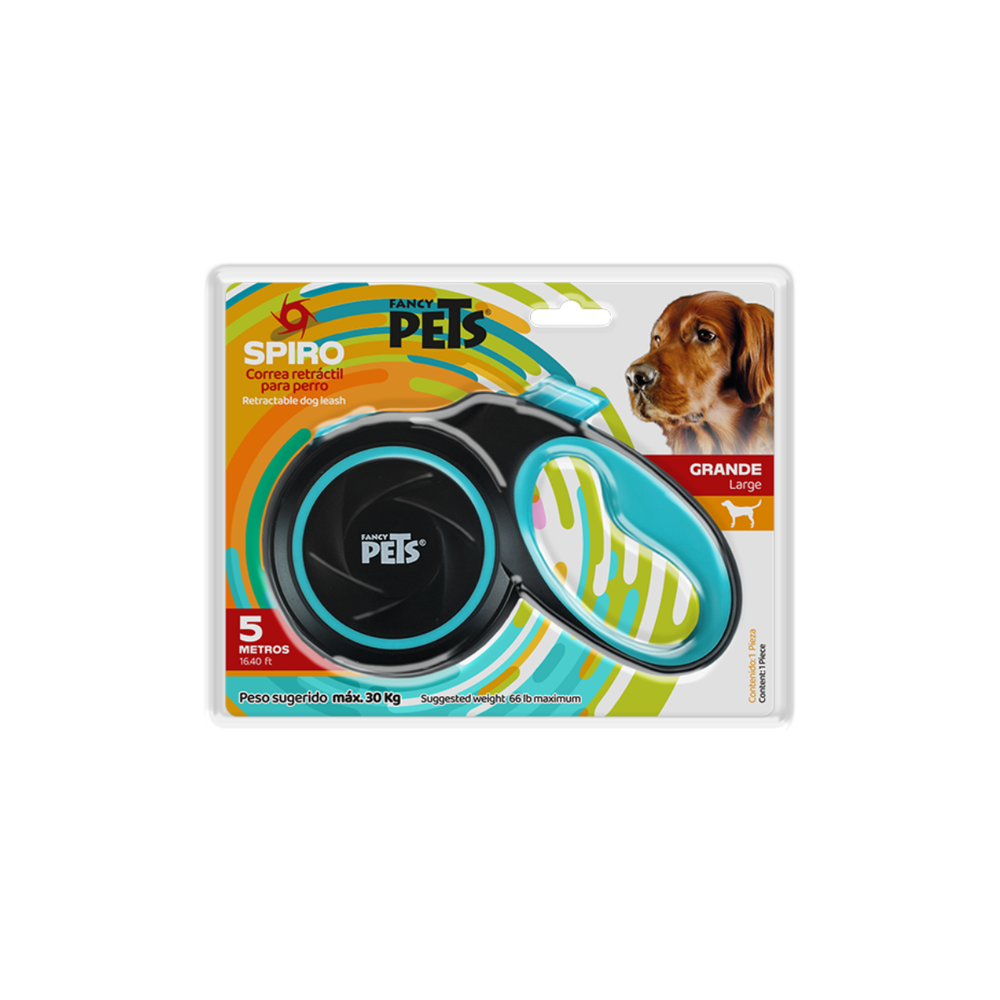 CORREA PARA PERRO RETRACTIL SPIRO GDE NEGRA FANCY PETS