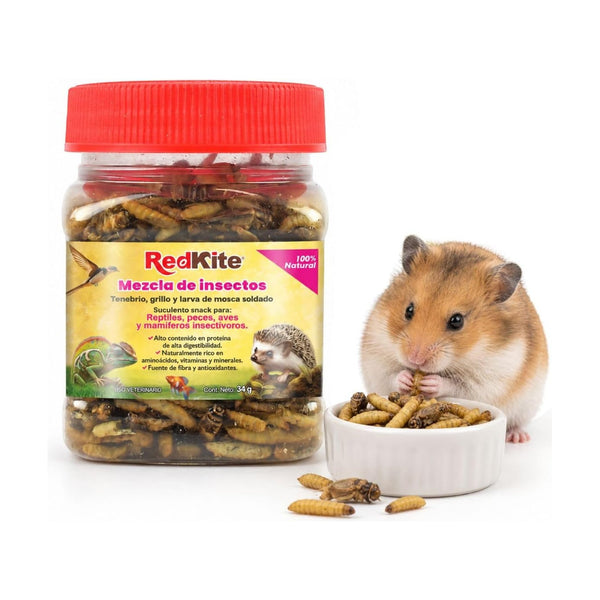 RedKite mezcla de insectos deshidratados para reptiles, aves, peces y mamíferos insectívoros, 34 g