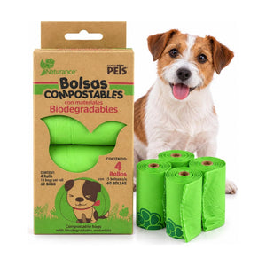 Fancy Pets Naturance bolsas compostables para desechos de perro, 4 rollos con 60 bolsas