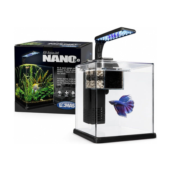 Lomas AquaJet Nano kit de acuario cubo de vidrio con filtro y luz LED, 9 L