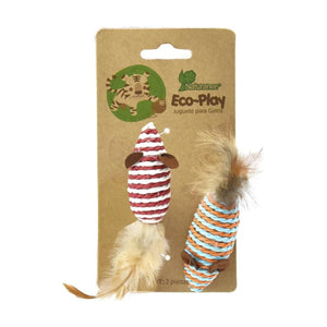 Naturance Eco-Play juguete ratones con pluma para gato, 2 piezas