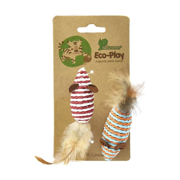 Naturance Eco-Play juguete ratones con pluma para gato, 2 piezas