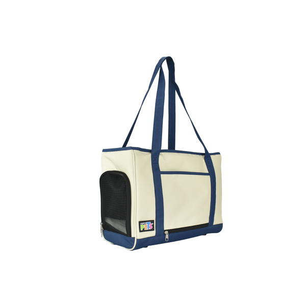BOLSA DE MANO DE TELA BEIGE CON AZUL FANCY PETS