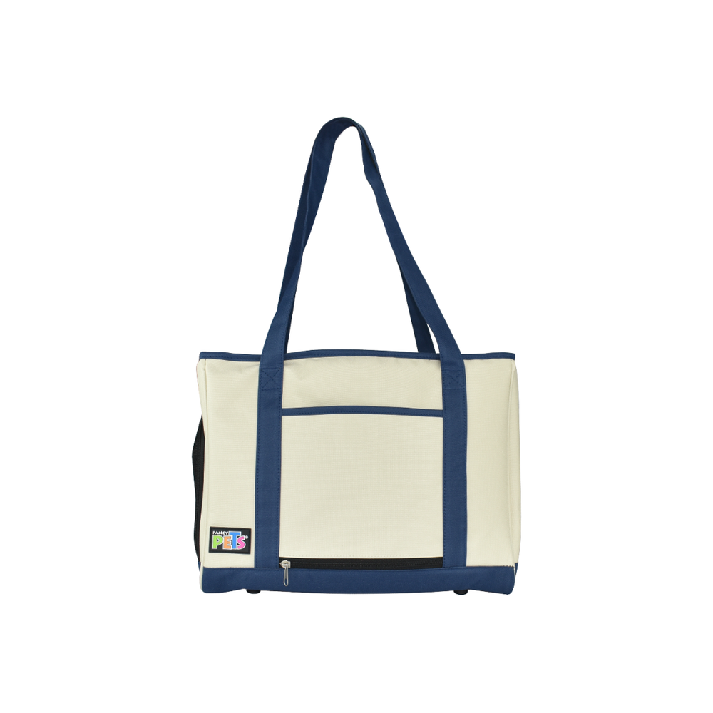 BOLSA DE MANO DE TELA BEIGE CON AZUL FANCY PETS