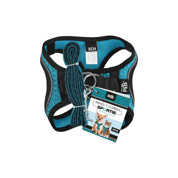 SPORTIE HARNESS AND LEASH SET XCH BLUE FANCY PETS