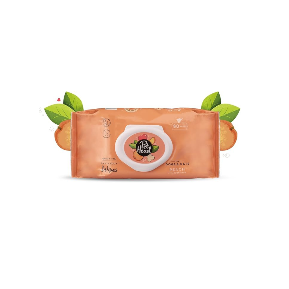 TOALLAS HIPOALERGÉNICAS CON AROMA DURAZNO CON ALOE VERA PERRO Y GATO PET HEAD