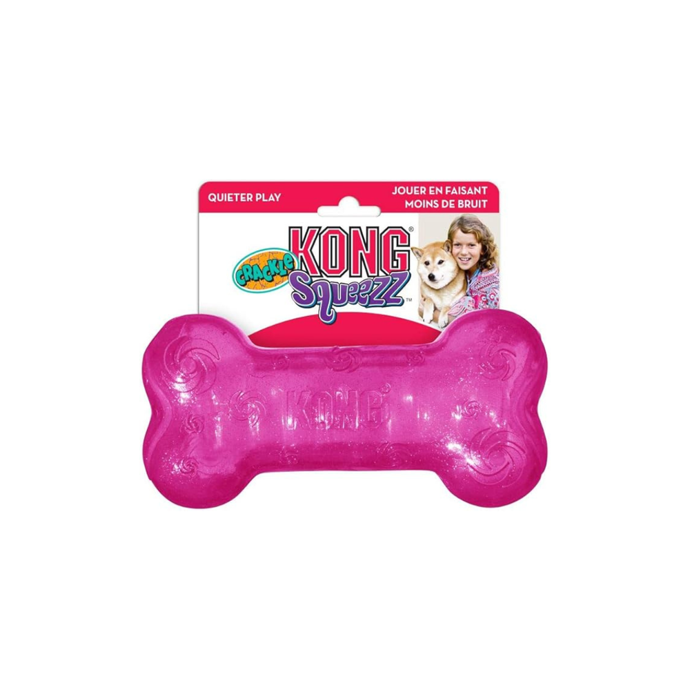 JUGUETE PARA PERRO HUESO SQUEEZZ CRACKLE MEDIANO KONG