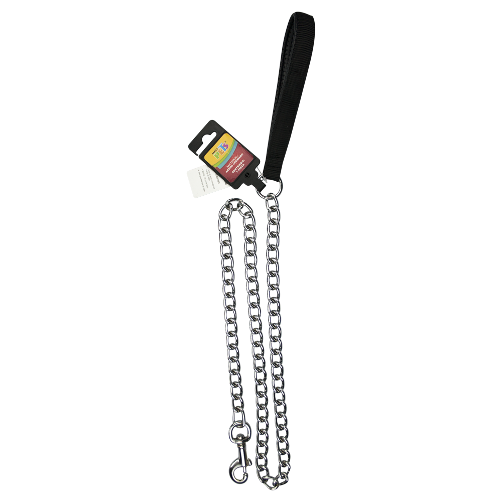 CORREA PARA PERRO NEGRA CON CADENA METALICA (2.0 MM) 120 CM FANCY PETS