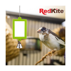 RedKite juguete espejo cuadrado colgante con campana para aves