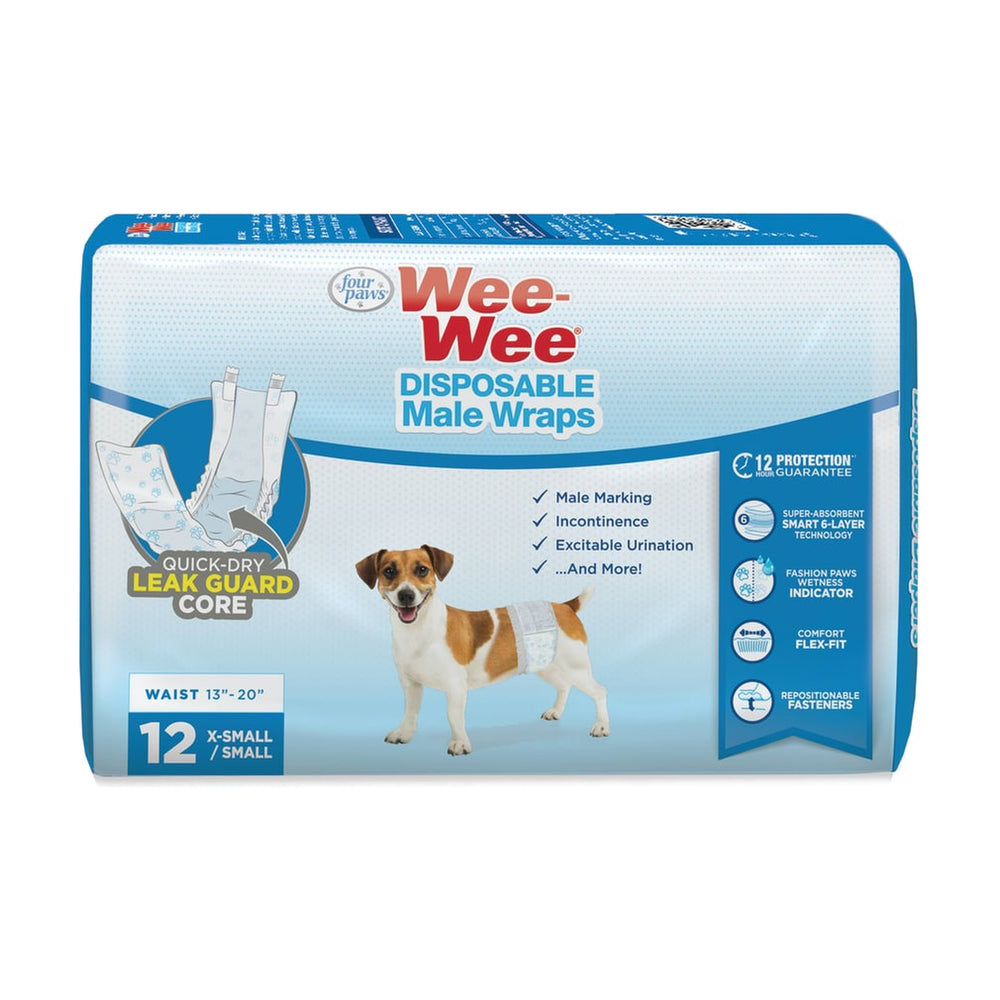 Four Paws Wee-Wee fajas desechables para perro macho con indicador de humedad, 12 piezas