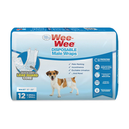 Four Paws Wee-Wee fajas desechables para perro macho con indicador de humedad, 12 piezas