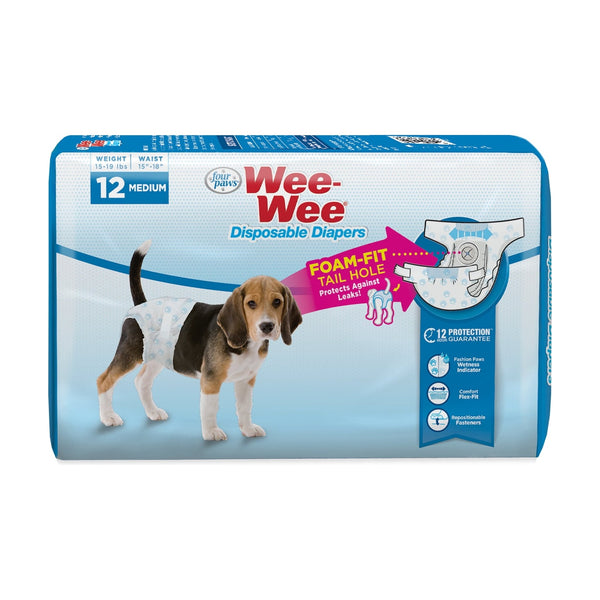 Four Paws Wee-Wee pañales desechables para perro con indicador de humedad, 12 piezas